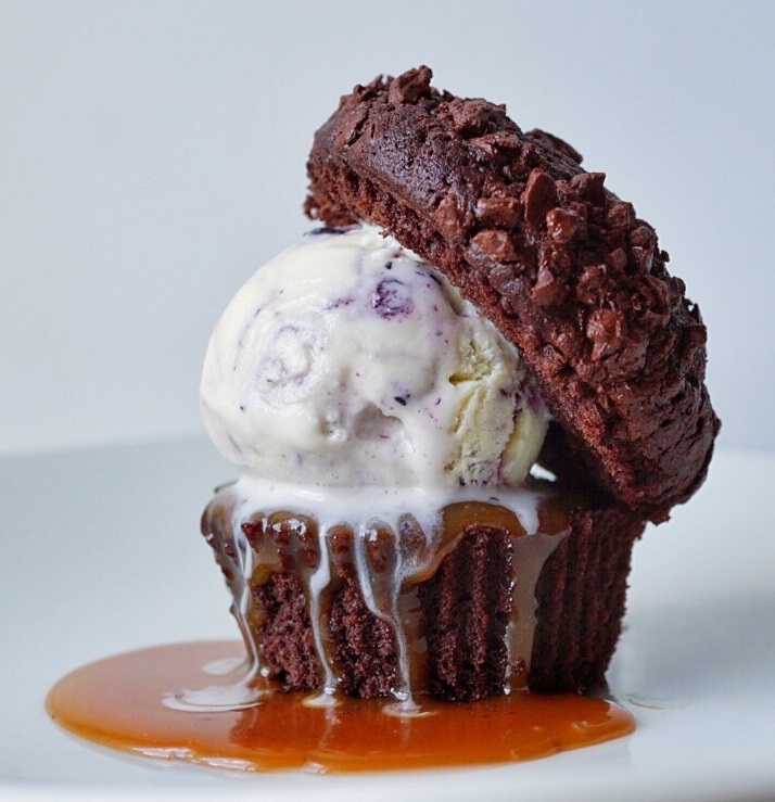 Chocolate Chip Muffin with Blueberry Vanilla Ice Cream